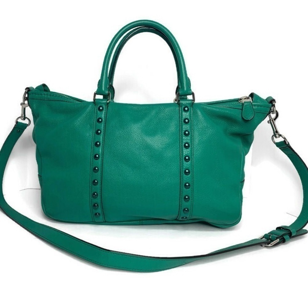 Coach Central Rivet Leaf Enamel Green Leather Bag - Picture 3 of 7